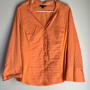 Worthington Bright Orange Pintuck Button-Down Blouse